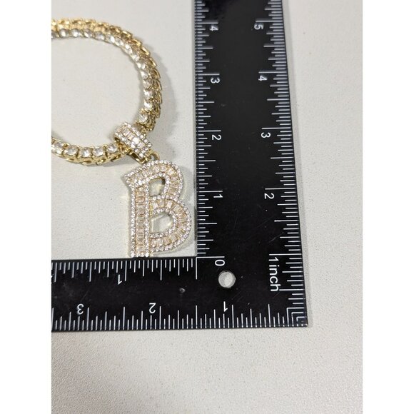 Gold Tone Rhinestone Baguette Tennis Necklace Initial Letter B Pendant BLING - Picture 14 of 14